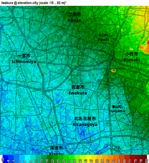 Zoom OUT 2x Iwakura, Japan elevation map