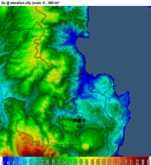 Zoom OUT 2x Itō, Japan elevation map
