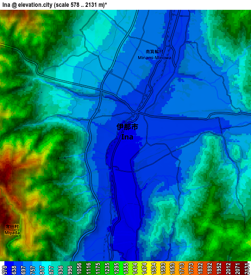 Zoom OUT 2x Ina, Japan elevation map