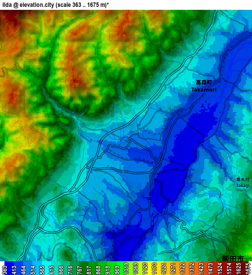 Zoom OUT 2x Iida, Japan elevation map