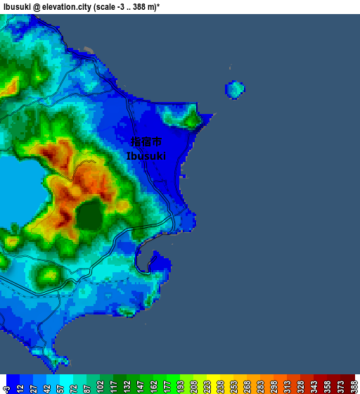 Zoom OUT 2x Ibusuki, Japan elevation map