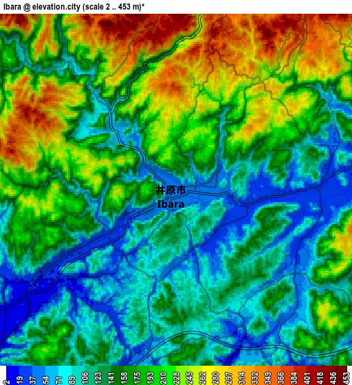 Zoom OUT 2x Ibara, Japan elevation map