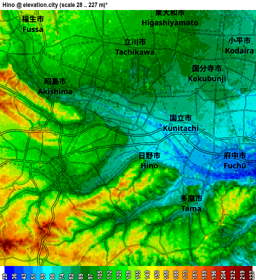 Zoom OUT 2x Hino, Japan elevation map
