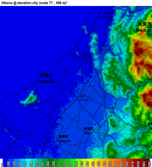 Zoom OUT 2x Hikone, Japan elevation map