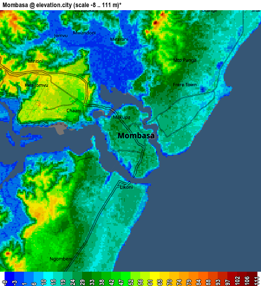 Zoom OUT 2x Mombasa, Kenya elevation map