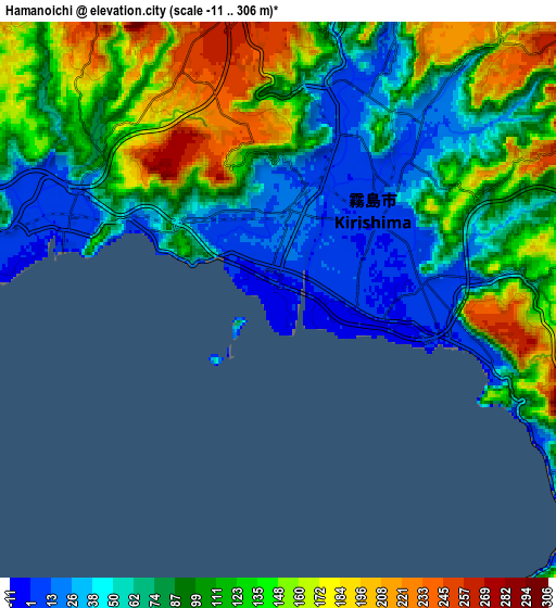 Zoom OUT 2x Hamanoichi, Japan elevation map