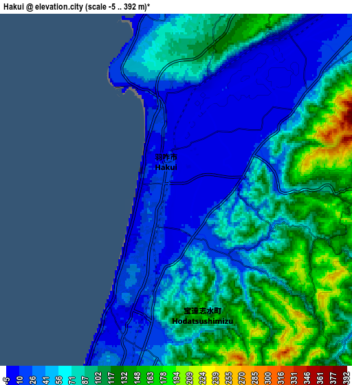 Zoom OUT 2x Hakui, Japan elevation map