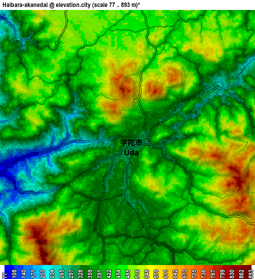 Zoom OUT 2x Haibara-akanedai, Japan elevation map