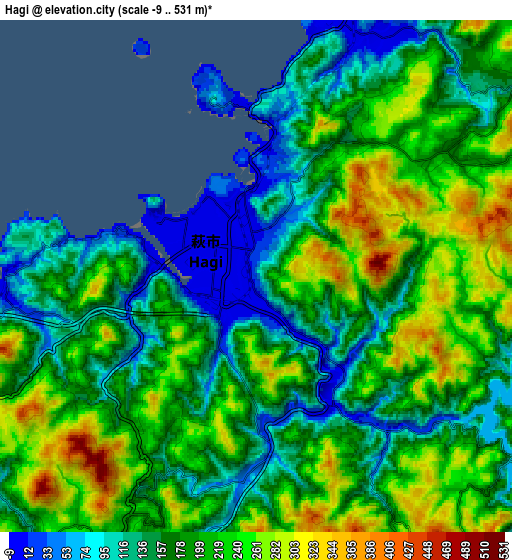 Zoom OUT 2x Hagi, Japan elevation map