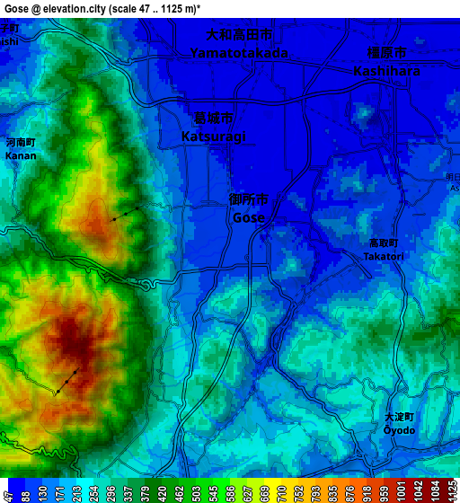 Zoom OUT 2x Gose, Japan elevation map