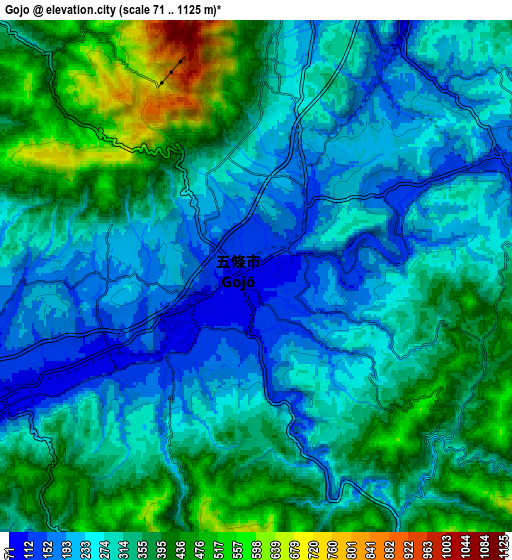 Zoom OUT 2x Gojō, Japan elevation map