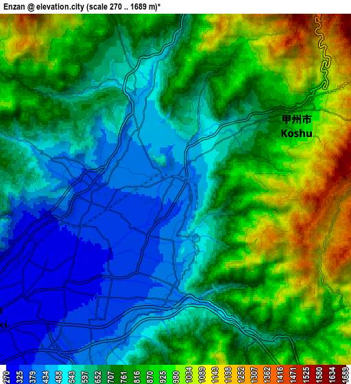 Zoom OUT 2x Enzan, Japan elevation map
