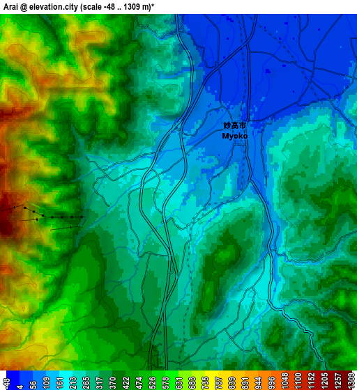 Zoom OUT 2x Arai, Japan elevation map