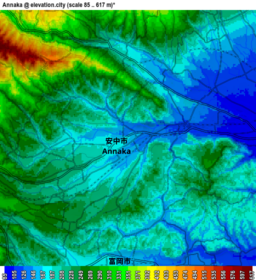 Zoom OUT 2x Annaka, Japan elevation map