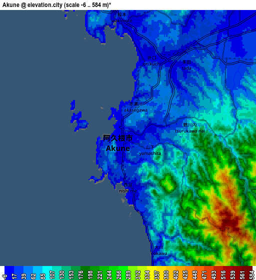 Zoom OUT 2x Akune, Japan elevation map