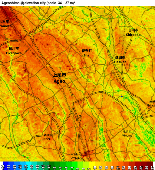 Zoom OUT 2x Ageoshimo, Japan elevation map