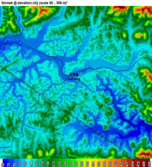 Zoom OUT 2x Sinmak, North Korea elevation map