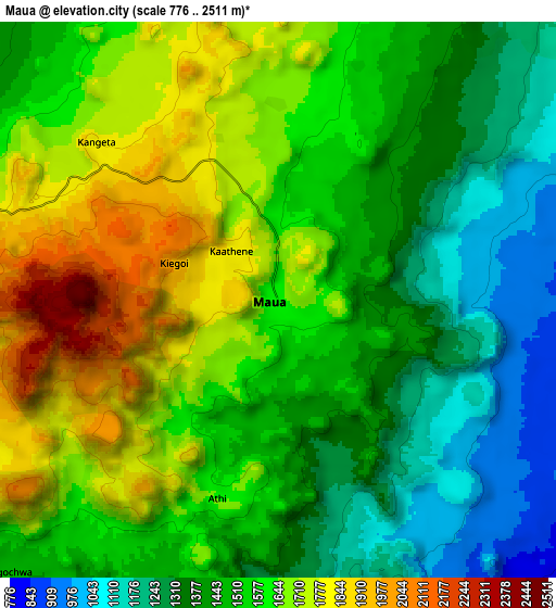 Zoom OUT 2x Maua, Kenya elevation map