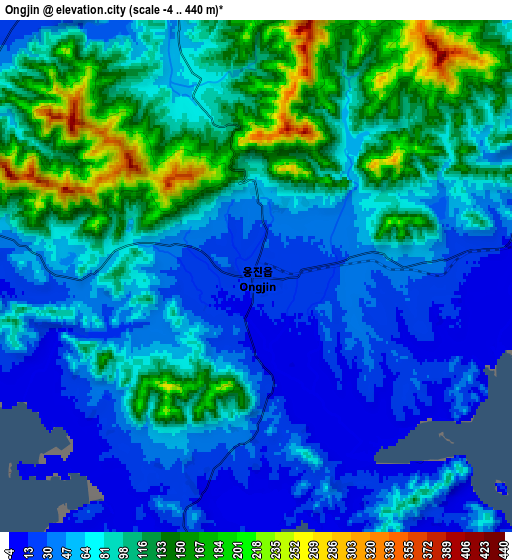 Zoom OUT 2x Ongjin, North Korea elevation map