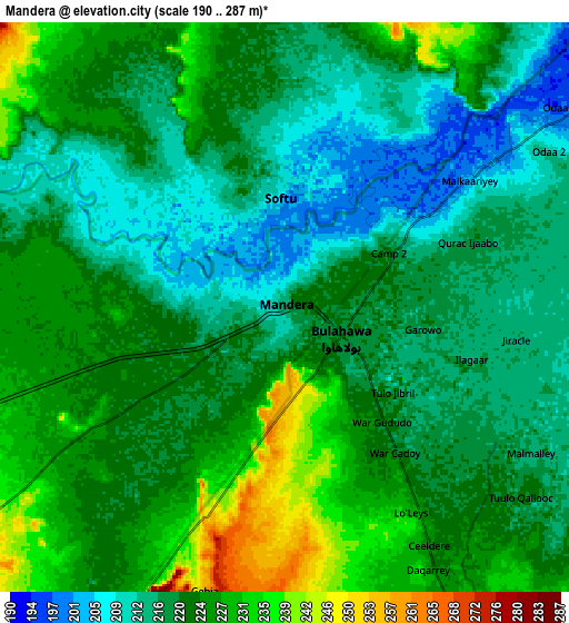 Zoom OUT 2x Mandera, Kenya elevation map