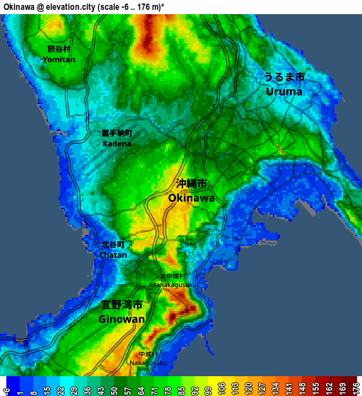 Zoom OUT 2x Okinawa, Japan elevation map