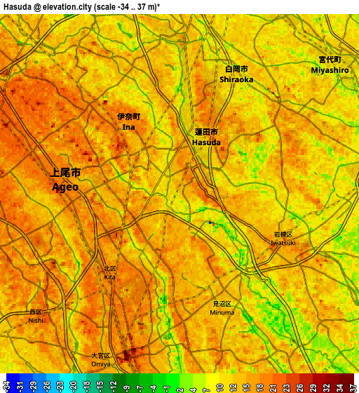 Zoom OUT 2x Hasuda, Japan elevation map