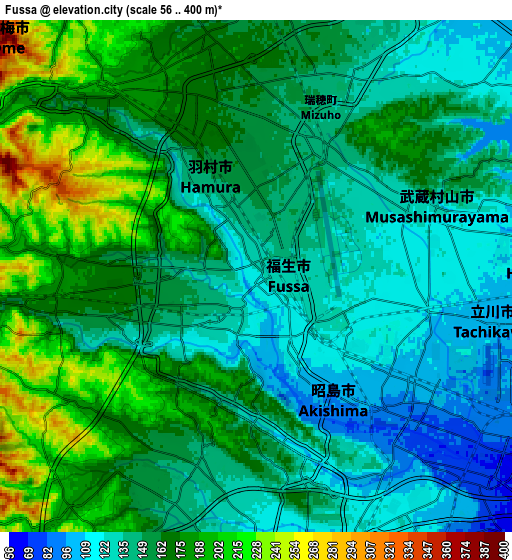 Zoom OUT 2x Fussa, Japan elevation map