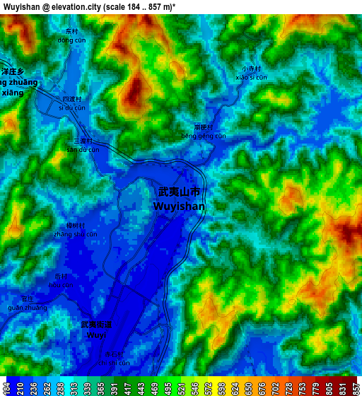 Zoom OUT 2x Wuyishan, China elevation map