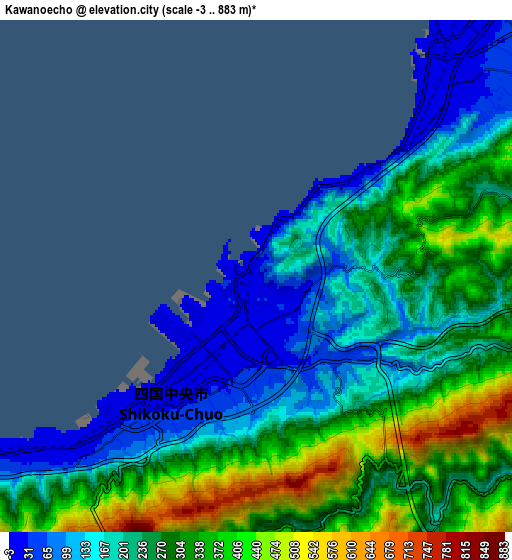 Zoom OUT 2x Kawanoechō, Japan elevation map