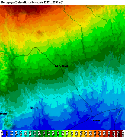 Zoom OUT 2x Kerugoya, Kenya elevation map