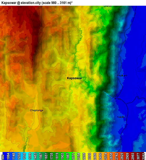 Zoom OUT 2x Kapsowar, Kenya elevation map