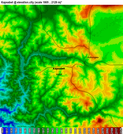Zoom OUT 2x Kapsabet, Kenya elevation map