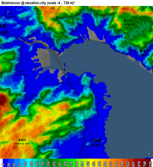 Zoom OUT 2x Beishancun, China elevation map