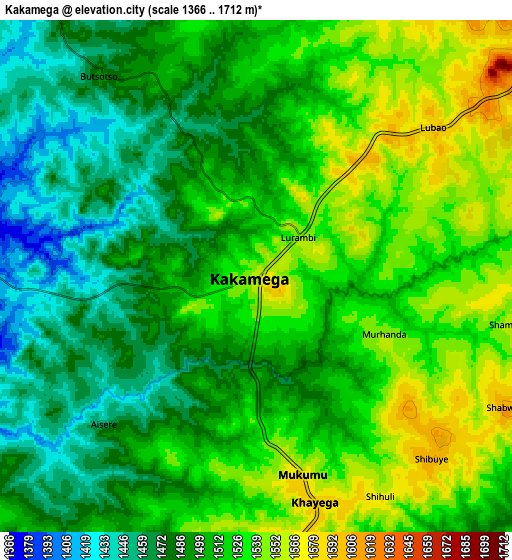 Zoom OUT 2x Kakamega, Kenya elevation map