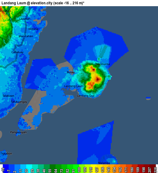 Zoom OUT 2x Landang Laum, Philippines elevation map