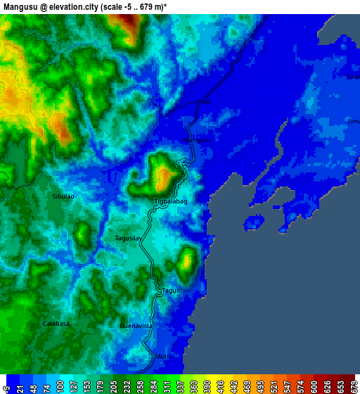 Zoom OUT 2x Mangusu, Philippines elevation map