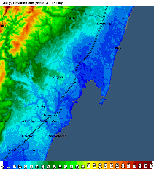 Zoom OUT 2x Gazi, Kenya elevation map