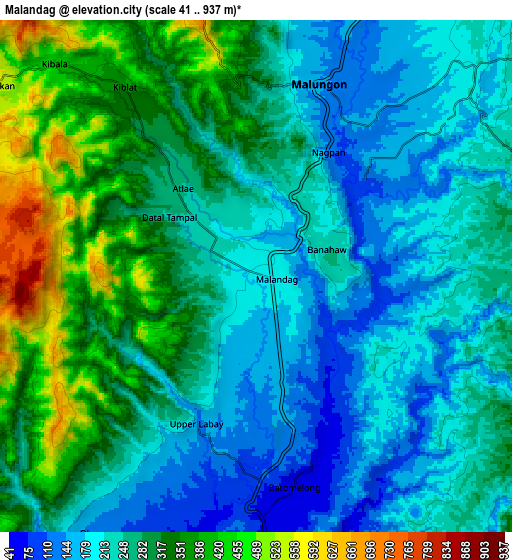 Zoom OUT 2x Malandag, Philippines elevation map