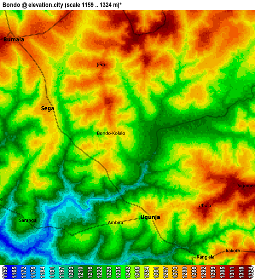 Zoom OUT 2x Bondo, Kenya elevation map