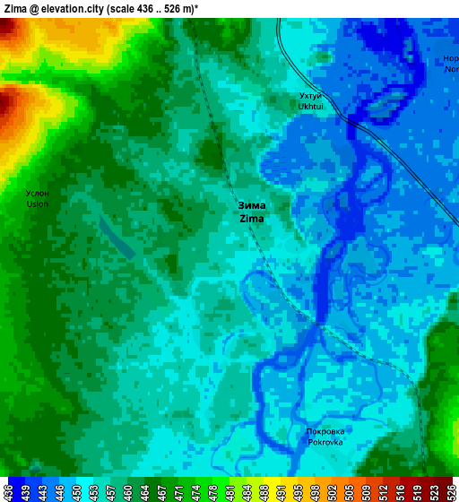 Zoom OUT 2x Zima, Russia elevation map