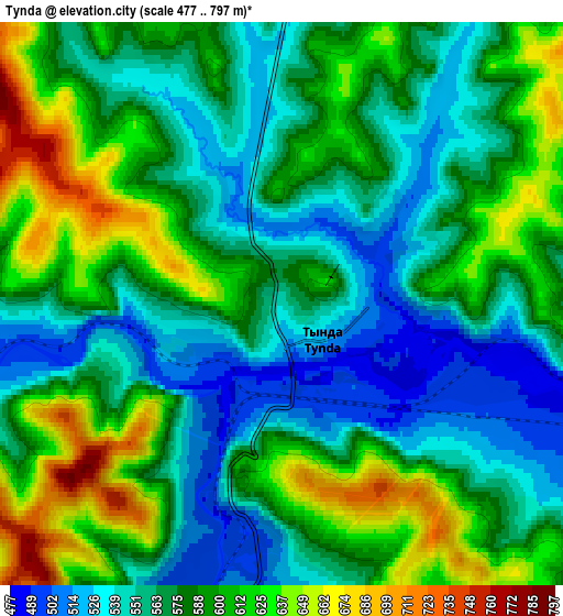 Zoom OUT 2x Tynda, Russia elevation map