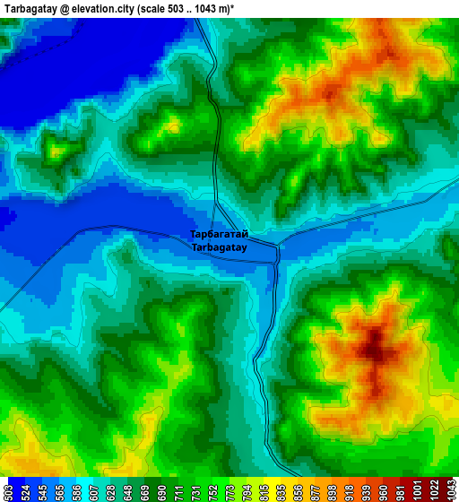 Zoom OUT 2x Tarbagatay, Russia elevation map