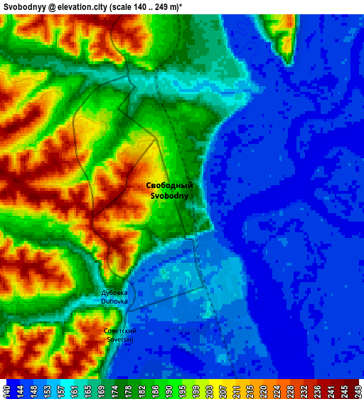 Zoom OUT 2x Svobodnyy, Russia elevation map