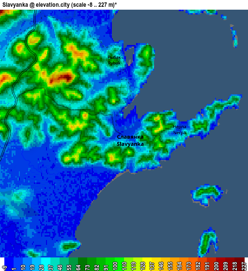 Zoom OUT 2x Slavyanka, Russia elevation map