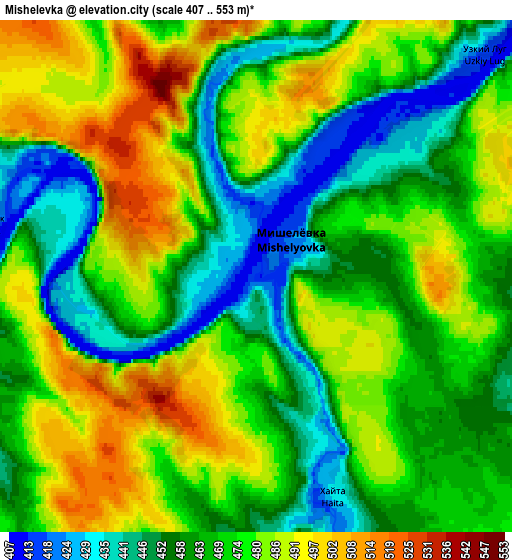 Zoom OUT 2x Mishelevka, Russia elevation map