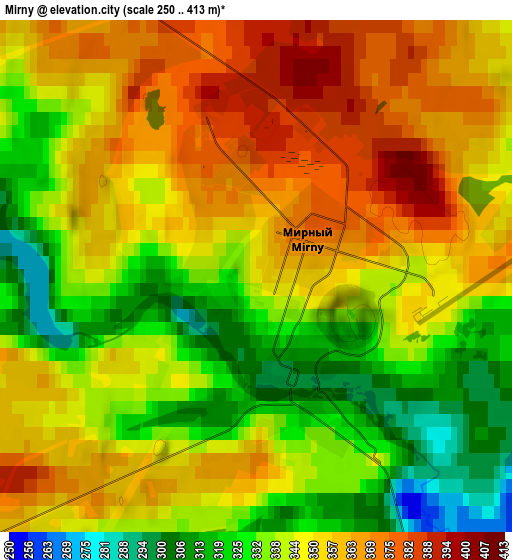 Zoom OUT 2x Mirny, Russia elevation map