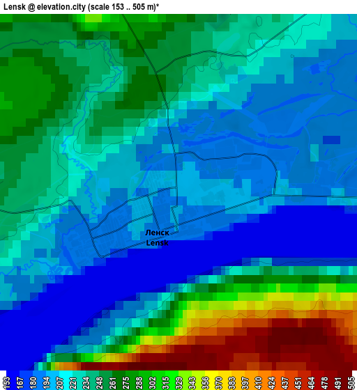 Zoom OUT 2x Lensk, Russia elevation map