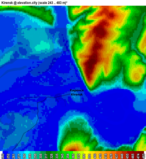 Zoom OUT 2x Kirensk, Russia elevation map