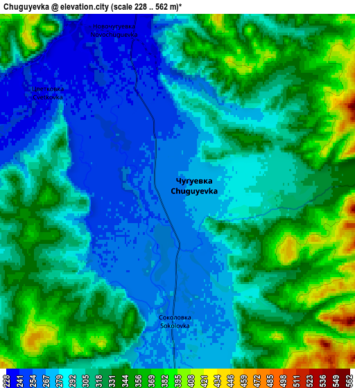 Zoom OUT 2x Chuguyevka, Russia elevation map