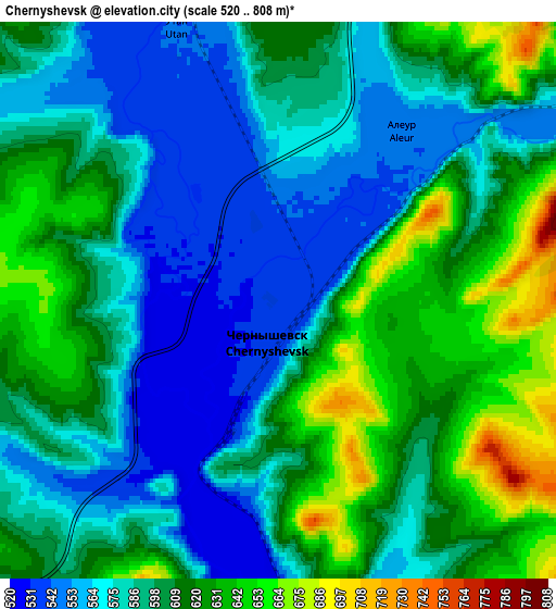 Zoom OUT 2x Chernyshevsk, Russia elevation map